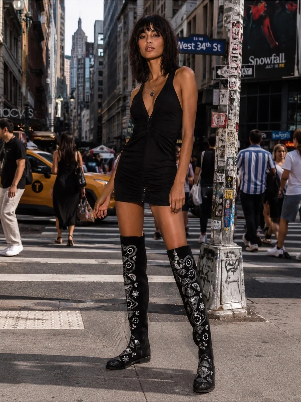 Sundance Suede Black Embroidered OTK tall boots